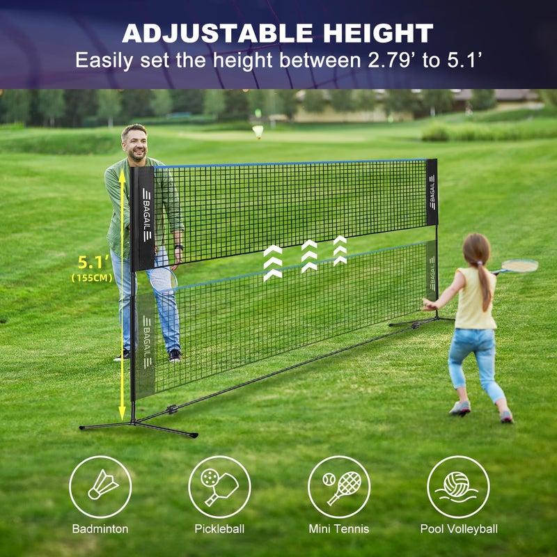 BAGAIL BAGAIL Badminton Net, Foldable Nylon Net, Hieght Adjustable Stand and Portable Carry Bag, Easy to Assemble or Disassemble, Ideal Sports Net for Tennis, Badminton or Volleyball - Image 2