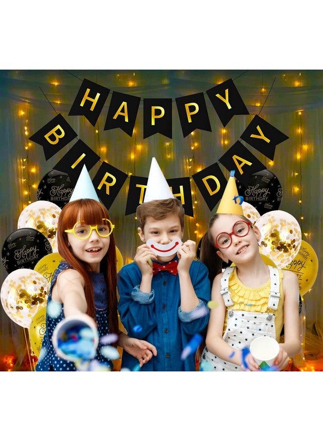 Party Propz Birthday Decoration Items Happy Birthday Decoration Black Gold Birthday Decoration Items For Men,Husband Birthday Decoration Kit For Wife,Women Confetti,Metallic,Foil Balloons,1 Piece - Image 5
