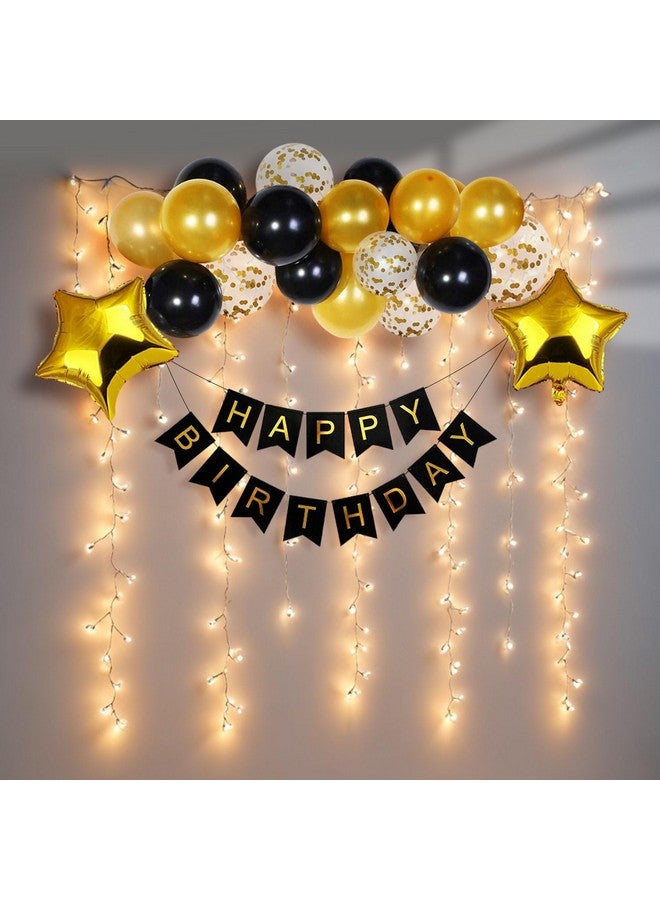 Party Propz Birthday Decoration Items Happy Birthday Decoration Black Gold Birthday Decoration Items For Men,Husband Birthday Decoration Kit For Wife,Women Confetti,Metallic,Foil Balloons,1 Piece - Image 1