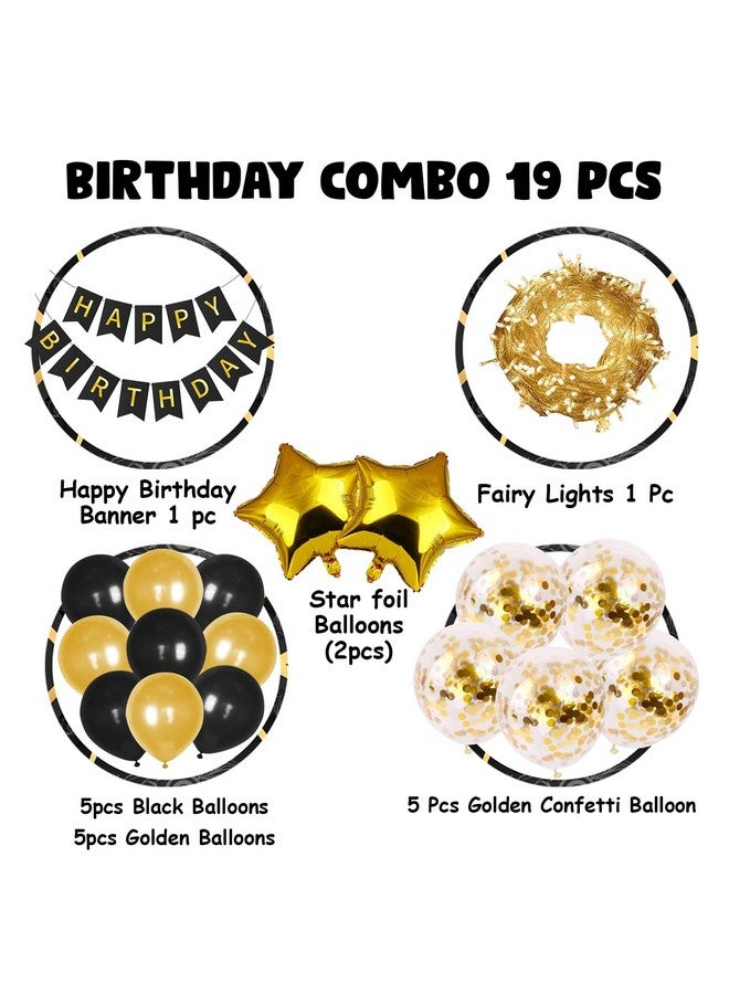 Party Propz Birthday Decoration Items Happy Birthday Decoration Black Gold Birthday Decoration Items For Men,Husband Birthday Decoration Kit For Wife,Women Confetti,Metallic,Foil Balloons,1 Piece - Image 2