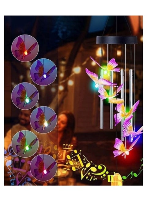 Solar Powered Butterfly Wind Chime Lights Garden Décor Lights With 6 Purple Butterfly