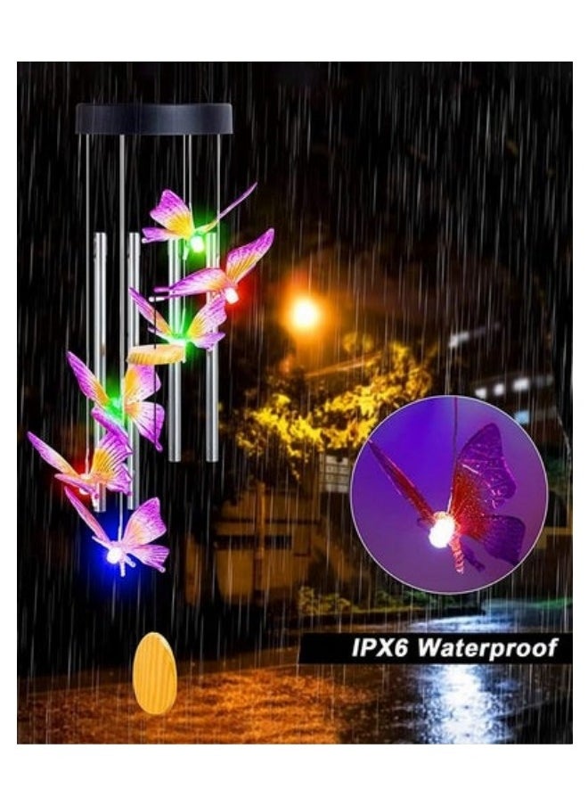 Solar Powered Butterfly Wind Chime Lights Garden Décor Lights With 6 Purple Butterfly