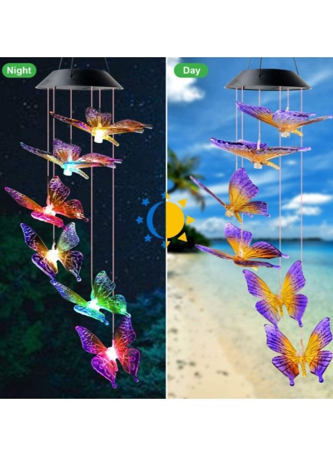 Solar Powered Butterfly Wind Chime Lights Garden Décor Lights With 6 Purple Butterfly