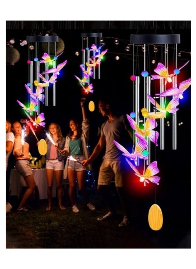 Solar Powered Butterfly Wind Chime Lights Garden Décor Lights With 6 Purple Butterfly