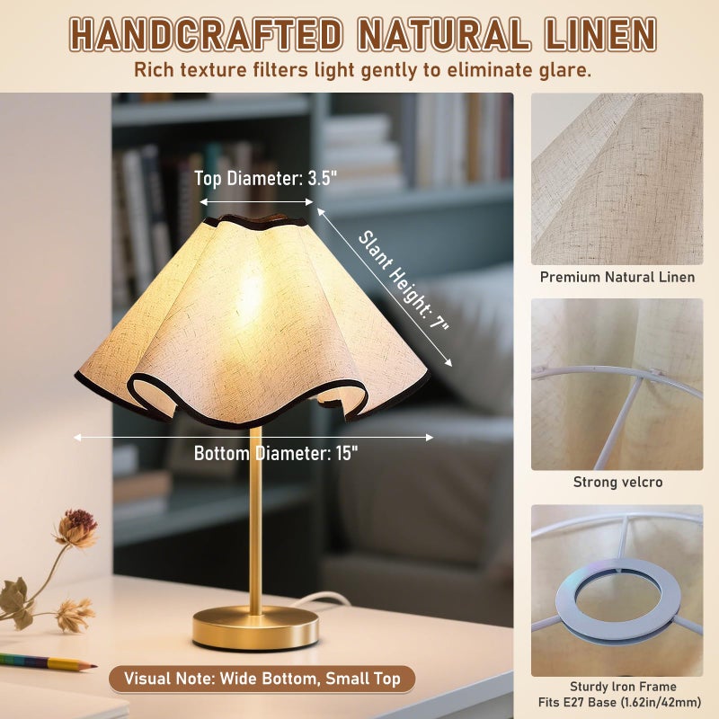 YITIAOYU Small Scalloped Table Lamp Shades - Petal Lamp Shade for Table Lamps, Floor Lamps, bedside lamp and Pendant Light, UNO Fitter for E27, E26 and E14 Base (Linen, 3.5 * 15 * 7 inch - 1 Pack) - Image 4