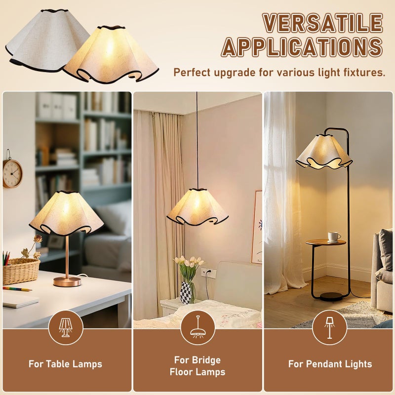 YITIAOYU Small Scalloped Table Lamp Shades - Petal Lamp Shade for Table Lamps, Floor Lamps, bedside lamp and Pendant Light, UNO Fitter for E27, E26 and E14 Base (Linen, 3.5 * 15 * 7 inch - 1 Pack) - Image 5