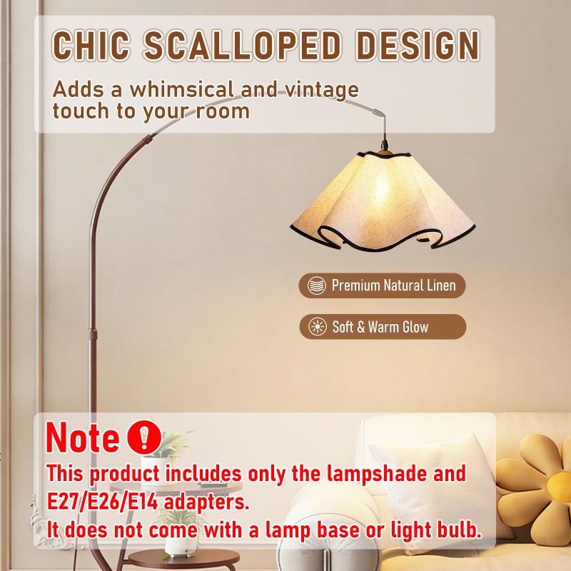YITIAOYU Small Scalloped Table Lamp Shades - Petal Lamp Shade for Table Lamps, Floor Lamps, bedside lamp and Pendant Light, UNO Fitter for E27, E26 and E14 Base (Linen, 3.5 * 15 * 7 inch - 1 Pack) - Image 2