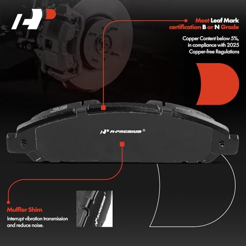 A-Premium Front Ceramic Disc Brake Pads Set Compatible with Select Ford Models - Mustang 2015 2016 2017 2018 2019 2020 2021 2022, 4 Pcs - Image 2