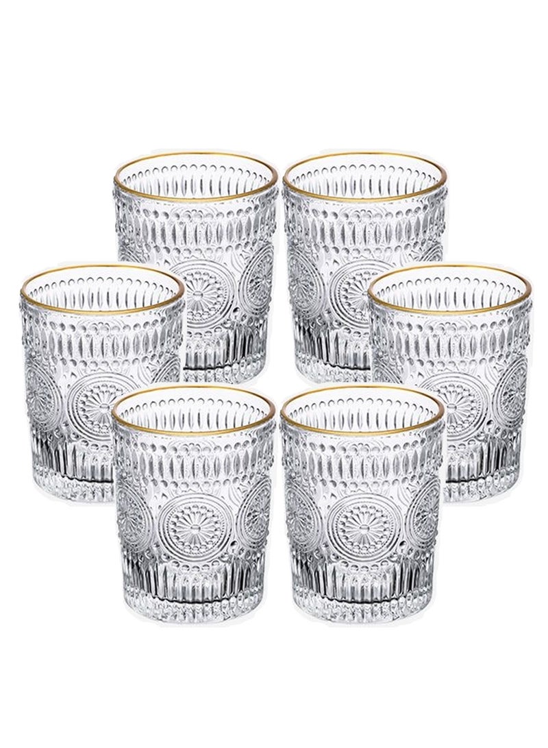 6-Piece Glass Cup Set Golden-rim Glasses Embossed Floral Decorative Water Glasses Cups Set Gifts  - Image 1