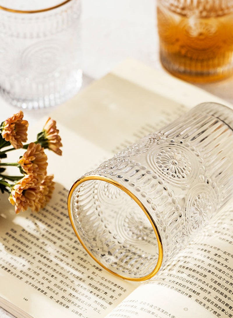 6-Piece Glass Cup Set Golden-rim Glasses Embossed Floral Decorative Water Glasses Cups Set Gifts  - Image 2