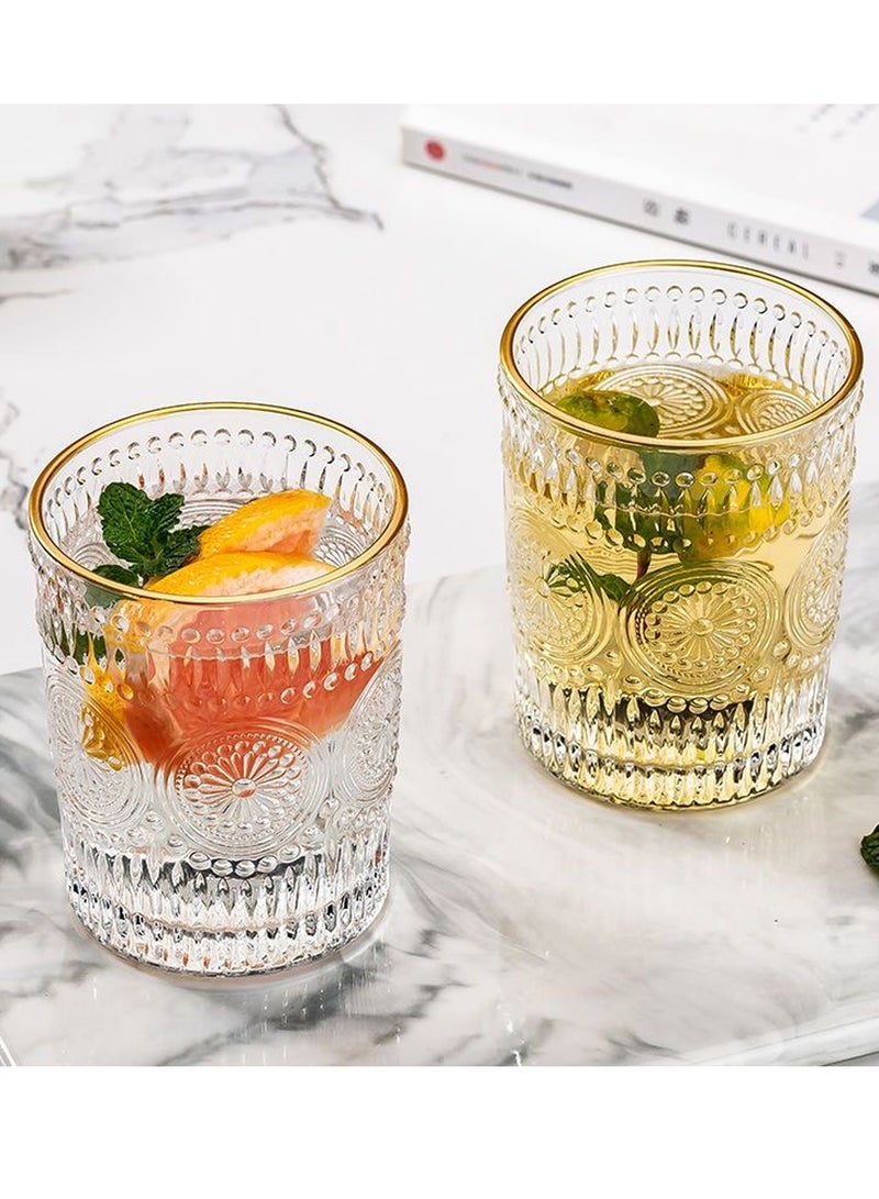 6-Piece Glass Cup Set Golden-rim Glasses Embossed Floral Decorative Water Glasses Cups Set Gifts  - Image 4