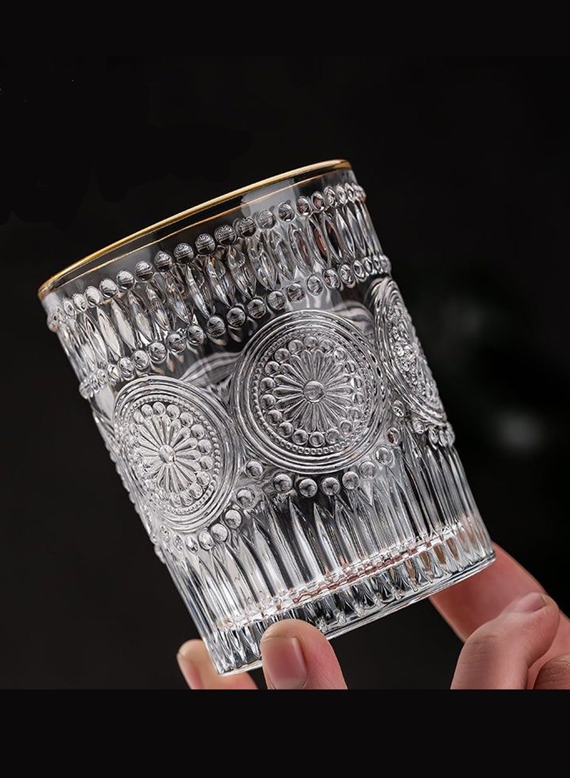 6-Piece Glass Cup Set Golden-rim Glasses Embossed Floral Decorative Water Glasses Cups Set Gifts  - Image 3