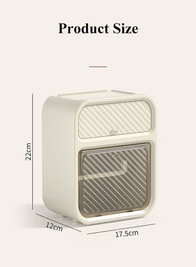 Tissue Box, Wall-Mounted Tissue Holder with Storage Tray, Waterproof Bathroom Storage Rack, No Drilling Paper Storage Box, Multifunctional Tissue Box, Double Compartment Toilet Paper Organizer, Tissue Box for Bathroom, Kitchen and Living Room - Image 2