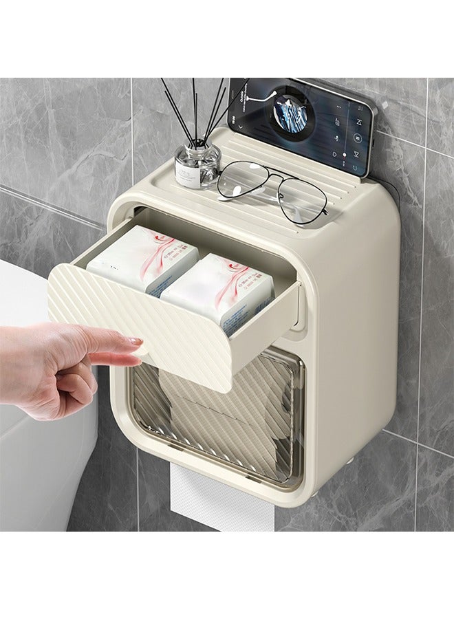 Tissue Box, Wall-Mounted Tissue Holder with Storage Tray, Waterproof Bathroom Storage Rack, No Drilling Paper Storage Box, Multifunctional Tissue Box, Double Compartment Toilet Paper Organizer, Tissue Box for Bathroom, Kitchen and Living Room - Image 3