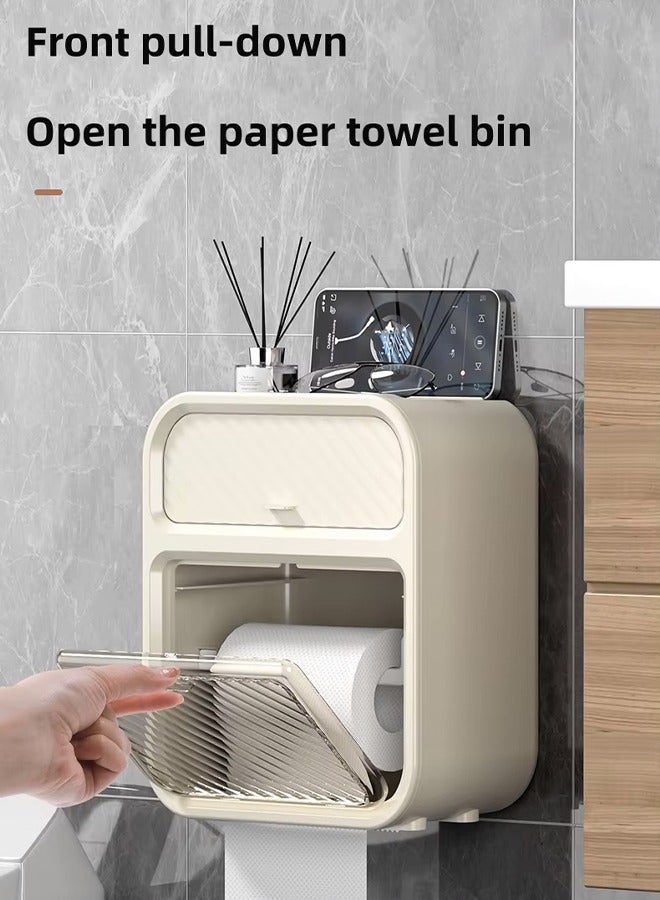 Tissue Box, Wall-Mounted Tissue Holder with Storage Tray, Waterproof Bathroom Storage Rack, No Drilling Paper Storage Box, Multifunctional Tissue Box, Double Compartment Toilet Paper Organizer, Tissue Box for Bathroom, Kitchen and Living Room - Image 4
