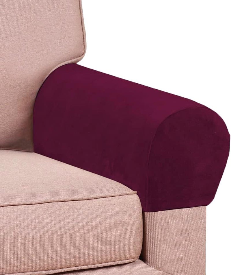 Chaexii Soft Sofa Armrest Covers - Skin-Friendly Stretch Polyester, Comfortable Scratch Resistant for Square/Curved/Reclining Armrests, One Pair - Wine Red - Image 1