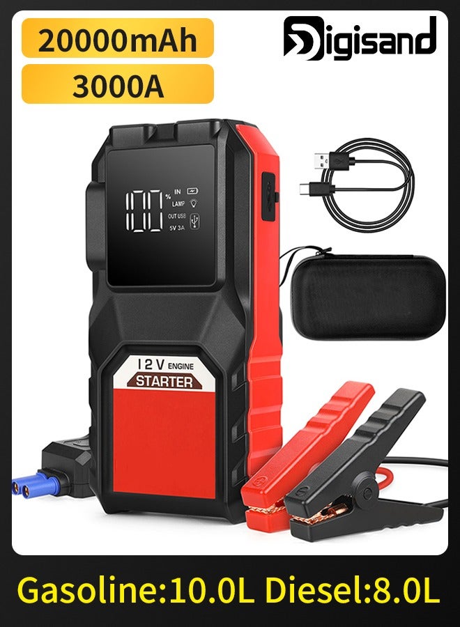 Digisand Portable Car Battery Jump Starter,3000A Jump Starter Battery Pack,Portable 12V Auto Battery Booster with Smart Charging Port, LCD Display, Intelligent Jumper Clamps - Image 1