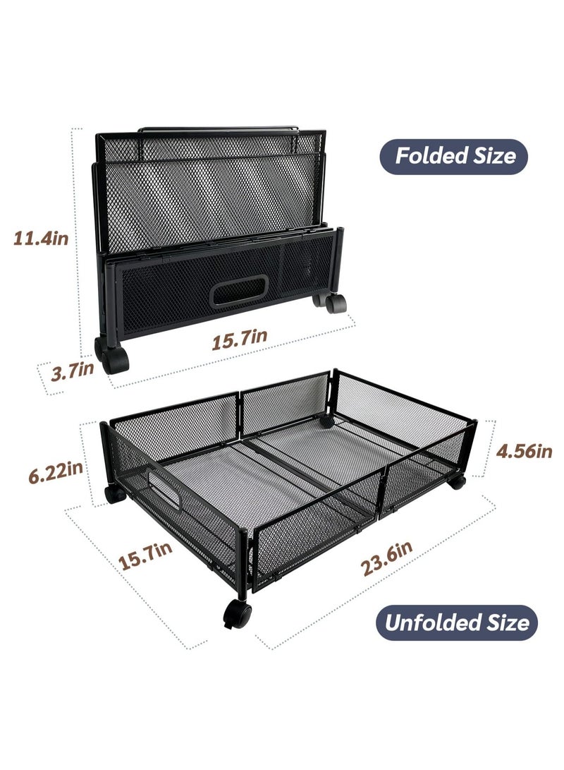 KASTWAVE 2Pcs Under Bed Storage With Wheels, Under bed Storage Containers, Under Bed Shoe Storage Organizer, Large Metal Foldable Under Bed Drawer, Rolling Drawers for Shoes Clothes in Dorm Bedroom, Black - Image 5