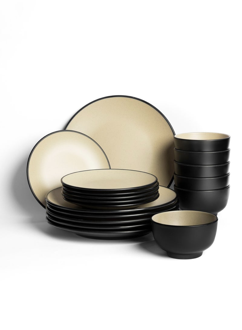 ماستر جولد طقم عشاء دائري 18 قطعة مثالية لـ 6 أشخاص مصنوع من الميلامين الفاخر المقاوم للكسر و الأمن في غسالة الاطباق | طقم صحون ميلامين مع تشطيب مطفي | مجموعة عشاء من الميلامين الامن غذائيا (بيج, 18 قطعة) - Image 1