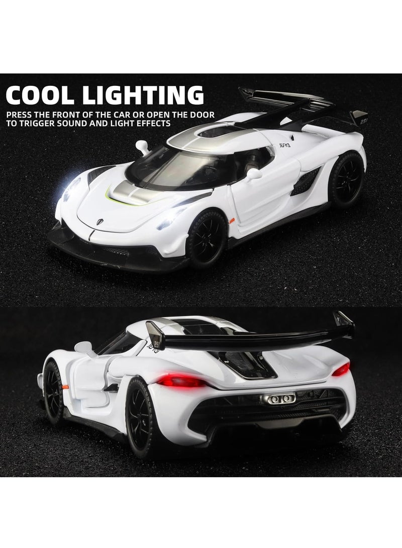 GUDOO Toy Cars for Kids 1/32 Koenigsegg Jesko Die Cast Metal Toy Cars Collectible Koenigsegg Model Car Pull Back Koenigsegg Toy Car with Light and Music Cars Toys for Age 3+ Year Old Boys White  - Image 2