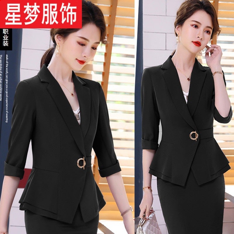 2021 Spring and Summer Fashion Sleeve Suit Jacket Womens Work Clothes Dress Temperament Slim Business Professional suit white top - Image 4