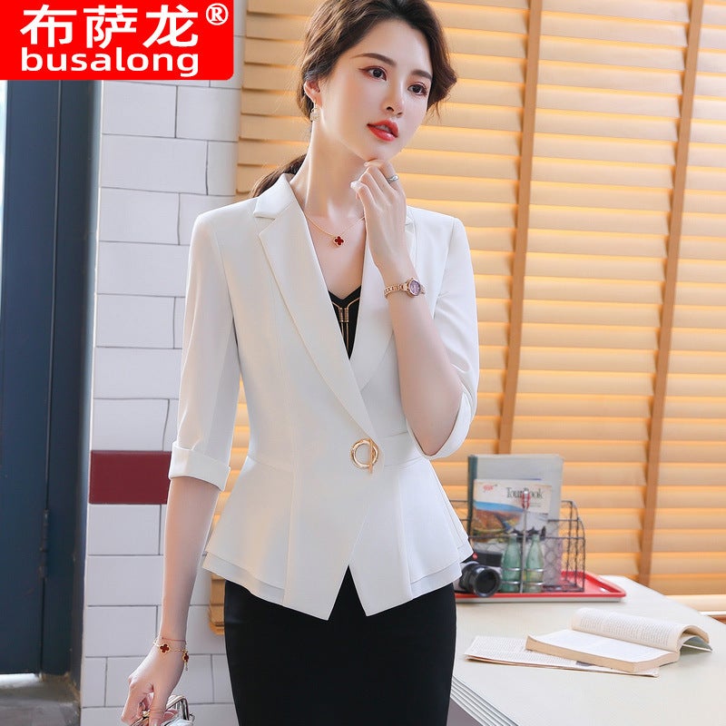 2021 Spring and Summer Fashion Sleeve Suit Jacket Womens Work Clothes Dress Temperament Slim Business Professional suit white top - Image 1