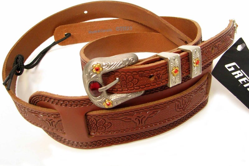 Gretsch 0022 000 Tooled Vintage Leather Guitar Strap – Walnut - Image 2