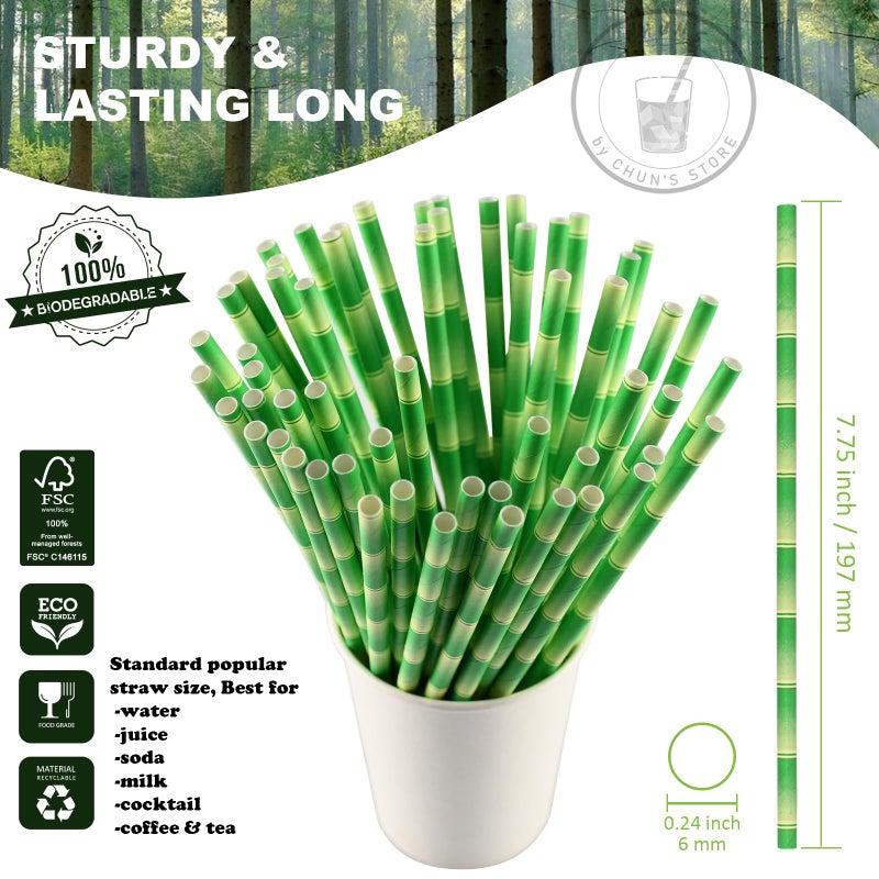 chunspak [1000 Count] Green Bamboo Paper Straws for Drinking  7.75"" x 0.24""  100% Biodegradable - Image 2