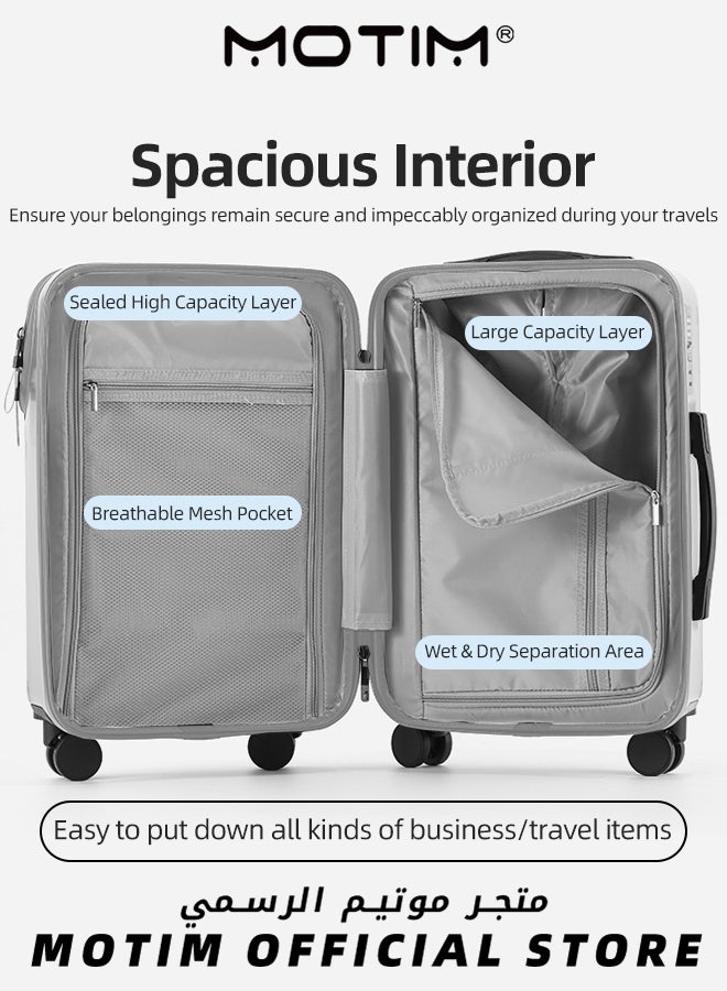 Motim 2pcs Boarding Carry-on Luggage Sets Travel Luggage Carry-On Luggage With Front Open Laptop Compartment Pocket and USB Port Aluminum Framed Suitcase With Spinner Wheels Large Capacity Checked-in Luggage - Image 5