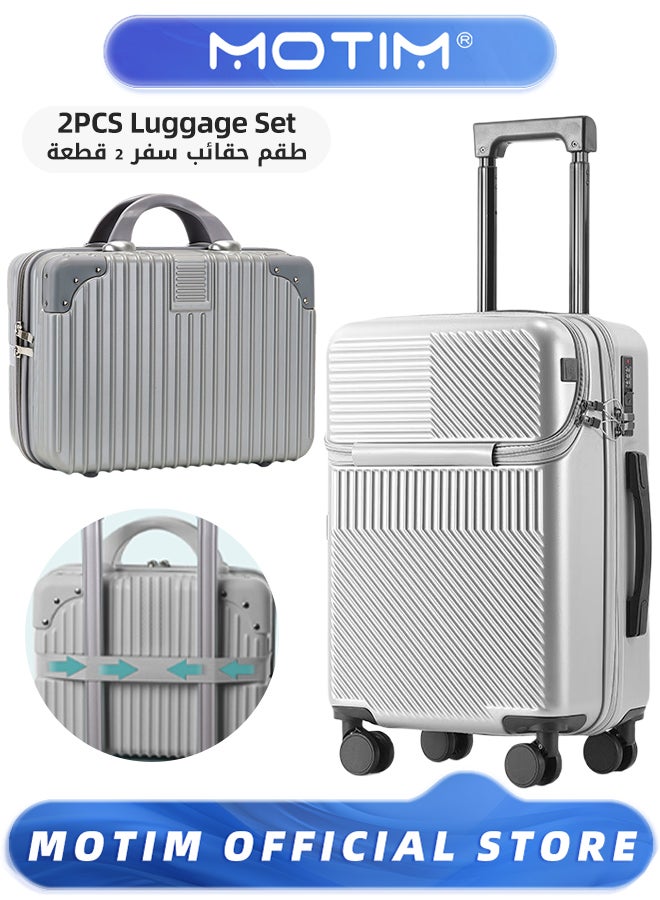 Motim 2pcs Boarding Carry-on Luggage Sets Travel Luggage Carry-On Luggage With Front Open Laptop Compartment Pocket and USB Port Aluminum Framed Suitcase With Spinner Wheels Large Capacity Checked-in Luggage - Image 1