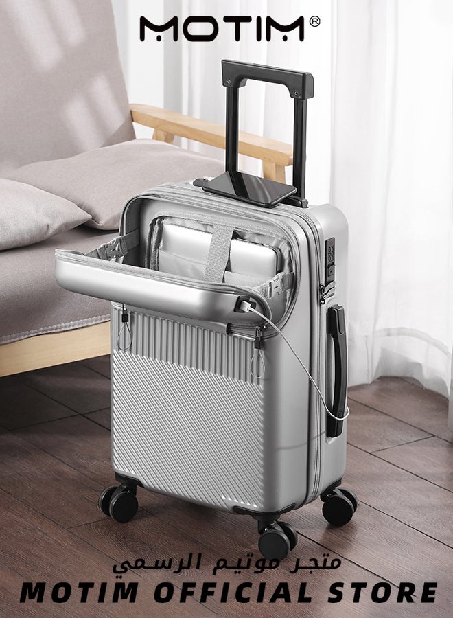 Motim 2pcs Boarding Carry-on Luggage Sets Travel Luggage Carry-On Luggage With Front Open Laptop Compartment Pocket and USB Port Aluminum Framed Suitcase With Spinner Wheels Large Capacity Checked-in Luggage - Image 2