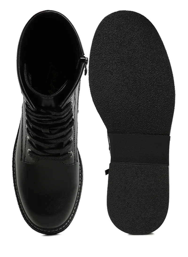 London Rag Faux Leather Lace Up Boots in Black