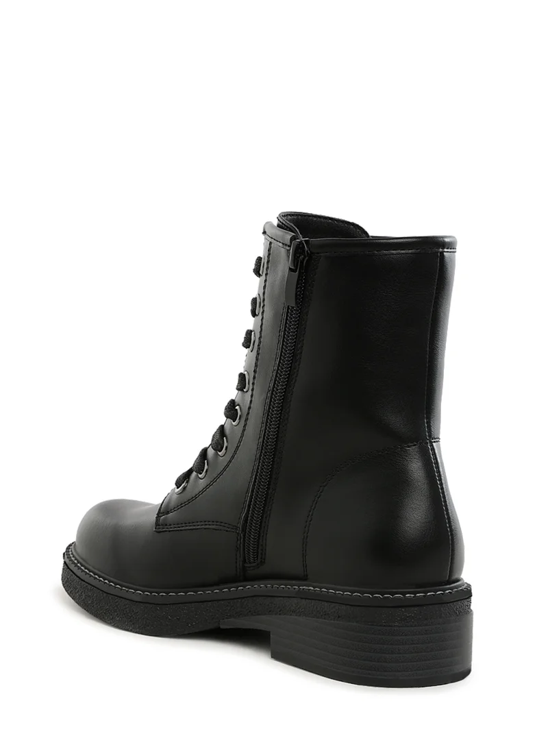 London Rag Faux Leather Lace Up Boots in Black