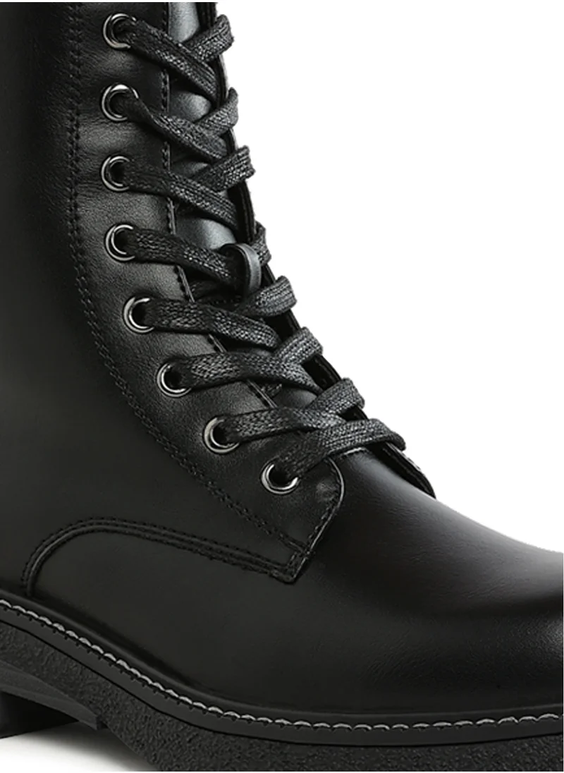 London Rag Faux Leather Lace Up Boots in Black