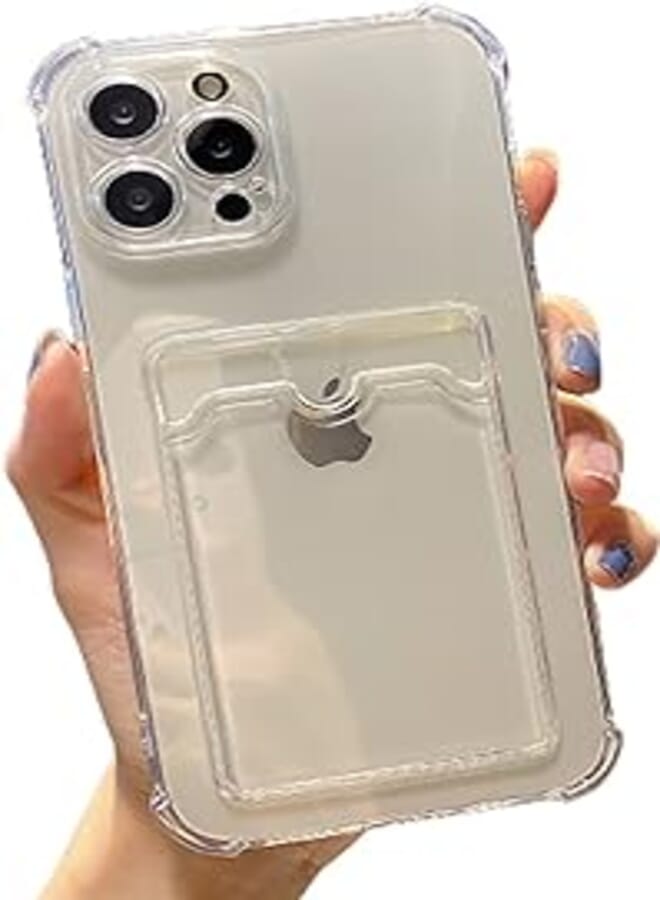 Tuokiou Compatible with iPhone 15 Pro max Case,Clear Protective Card Slot Case,Slim Fit Drop Resistant Soft TPU Wallet Case with Bumper,Cute Card Holder Pocket Case for iPhone 15 Pro max 6.7" (Clear) 