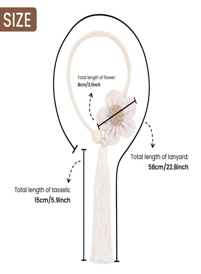 NICEEC 4 Pack Cute Flowers Tassel Curtain Tiebacks Handmade Braided Rope Drape Tie Backs Natural Rustic Style Decorative Curtain Holdbacks for Home & Office Window Drapery (J-Beige) - Image 4