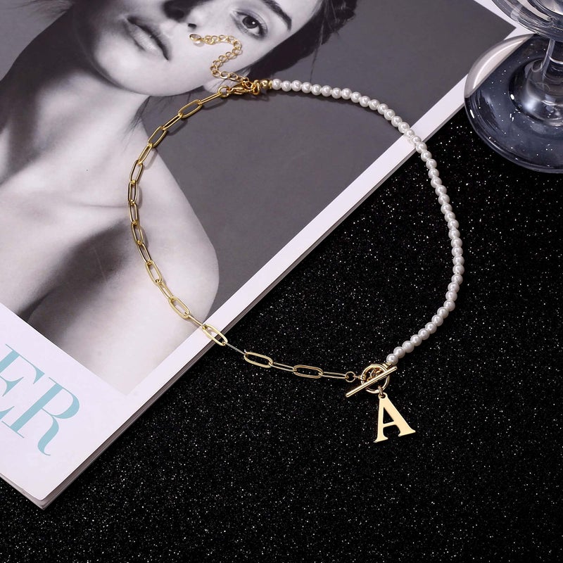 Yoosteel Pearl Initial Necklace for Women, Dainty Pearl Chain Choker Initial Necklaces for Women Toggle Clasp Paperclip Link Chain Necklace Jewelry Gifts | Initial Necklaces, Choker, Toggle Clasp, Jewelry Gifts - Image 5