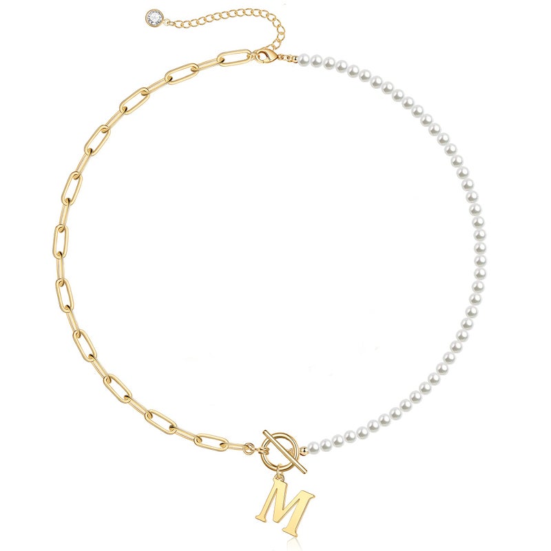 Yoosteel Pearl Initial Necklace for Women, Dainty Pearl Chain Choker Initial Necklaces for Women Toggle Clasp Paperclip Link Chain Necklace Jewelry Gifts | Initial Necklaces, Choker, Toggle Clasp, Jewelry Gifts - Image 1
