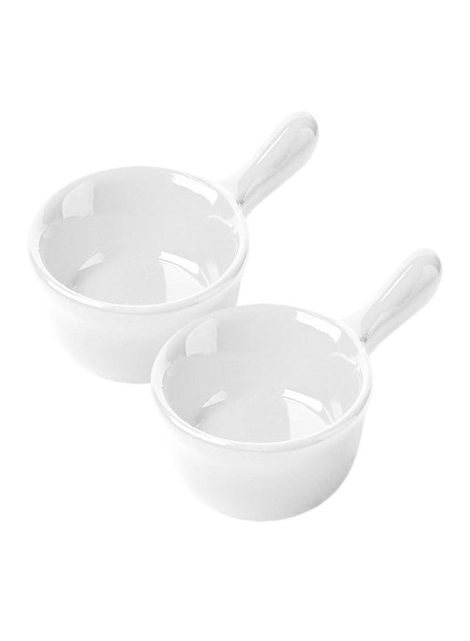 HalfofLife Mini Ceramic Dipping Sauce Bowls with Handle, Small Bowls/Dishes for Sauce, Soy, BBQ and other Party Supplies, Set of 2, 2 Oz Capacity (White) - Image 1