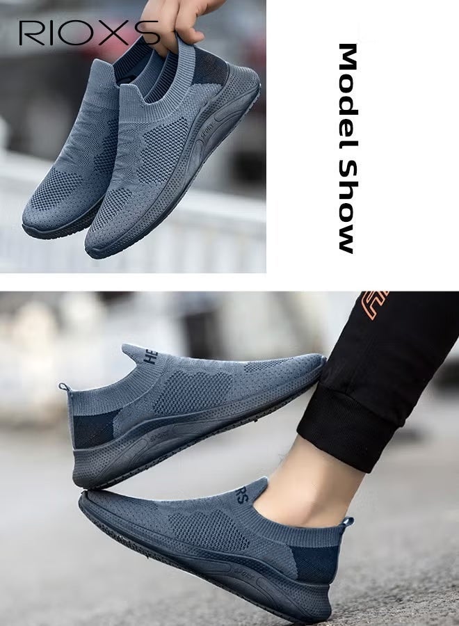 RIOXS Men's Running Shoes, Low Top Comfort Walking Lace Up Sneakers, Breathable Mesh Sneakers Soft Sole Sports Shoes for Men, Lightweight Slip Resistant Athletic Shoes Mens Tennis Shoes, Casual Work Shopping Shoes Classic Athlesiure Shoes for Daddy Boyfriend Husband, for Hiking Jogging Walking Travel, Grey - Image 3