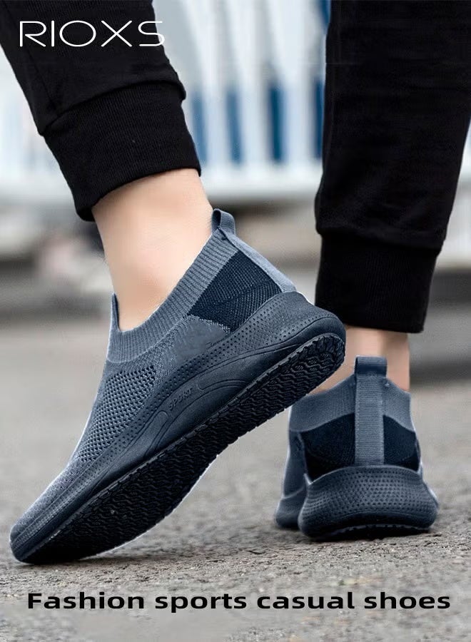 RIOXS Men's Running Shoes, Low Top Comfort Walking Lace Up Sneakers, Breathable Mesh Sneakers Soft Sole Sports Shoes for Men, Lightweight Slip Resistant Athletic Shoes Mens Tennis Shoes, Casual Work Shopping Shoes Classic Athlesiure Shoes for Daddy Boyfriend Husband, for Hiking Jogging Walking Travel, Grey - Image 1