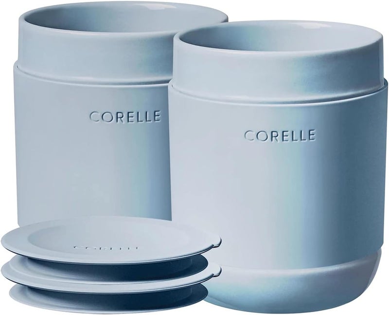 Corelle Stoneware 4-Pc Tumbler Set of 2 with Lids, Handcrafted Artisanal Travel Mug, Solid Glaze Stoneware, 13-1/2-Oz Travel Coffee Mug Set, Oatmeal - Image 1