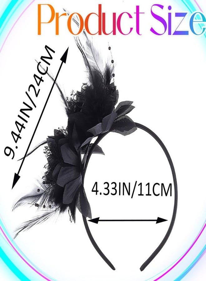 Latious Feather Headband 1920s Fascinator Headpiece Vintage 20s Hair Accessories for Women (Black) - Image 5