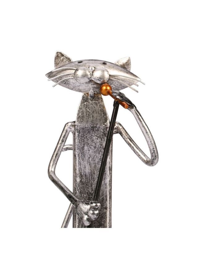 نيبمينينت منحوتة أشغال يدوية عصرية مناسبة للمكتب على شكل قط من الحديد فضي 11 x 9.0 24.7سم - Image 2