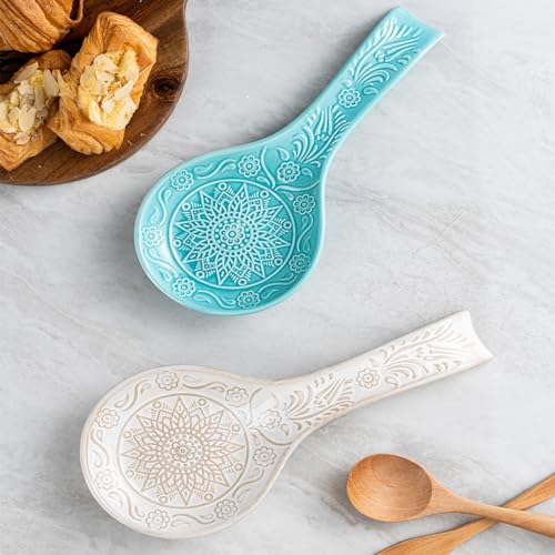 MIKIGEY Ceramic Spoon Rest, 9 Inches Large Spoon Holder for Kitchen Counter, Kitchen Accessories, Dishwasher Safe, White - Image 2