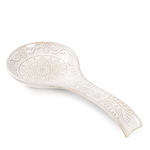 MIKIGEY Ceramic Spoon Rest, 9 Inches Large Spoon Holder for Kitchen Counter, Kitchen Accessories, Dishwasher Safe, White - Image 1