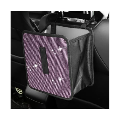 FSTURIOS Car Trash Can Bling Rhinestone Crystal Waterproof Hanging Garbage Bag for Car Interior Oxford Leakproof Foldable Waste Organizer Trash Bin Universal for Most Vehicles Light Pink - Image 1