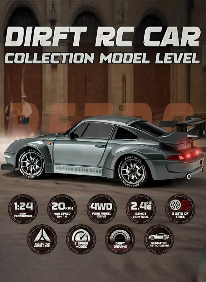 سيستار سيارة سباق RC عالية السرعة ذات دفع رباعي بمقياس 1:24 - مزودة بأضواء وامضة وإطارات مزدوجة وشحن USB، مناسبة للأولاد والبنات والأطفال والبالغين (تتضمن 8 إطارات و10 حواجز طرق وجهاز تحكم عن بعد وبطارية وشاحن وشريط عاكس) - Image 3