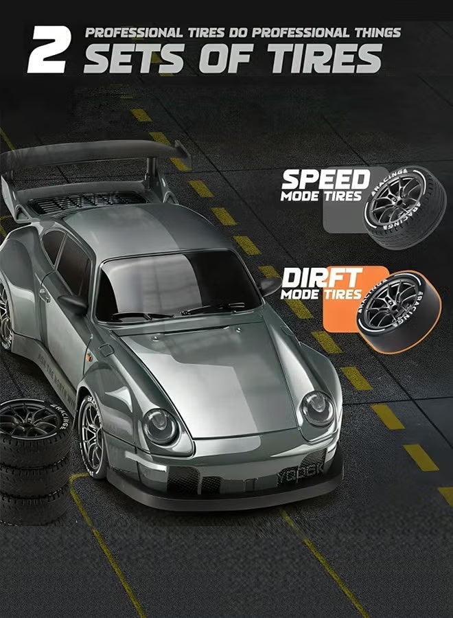 سيستار سيارة سباق RC عالية السرعة ذات دفع رباعي بمقياس 1:24 - مزودة بأضواء وامضة وإطارات مزدوجة وشحن USB، مناسبة للأولاد والبنات والأطفال والبالغين (تتضمن 8 إطارات و10 حواجز طرق وجهاز تحكم عن بعد وبطارية وشاحن وشريط عاكس) - Image 2