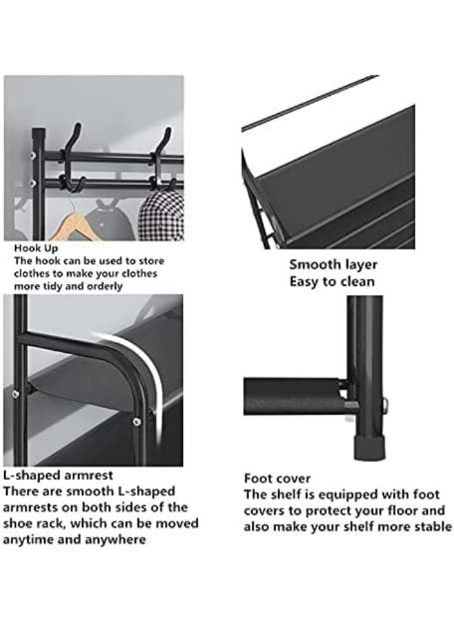 Generic - Coat Rack Shoe Rack, Storage Shelf With 4-Tier Shoe Organizer, Clothes Rack With 8 Hooks Hanging, Entryway Hall Trees Hanging (Black) - Image 1